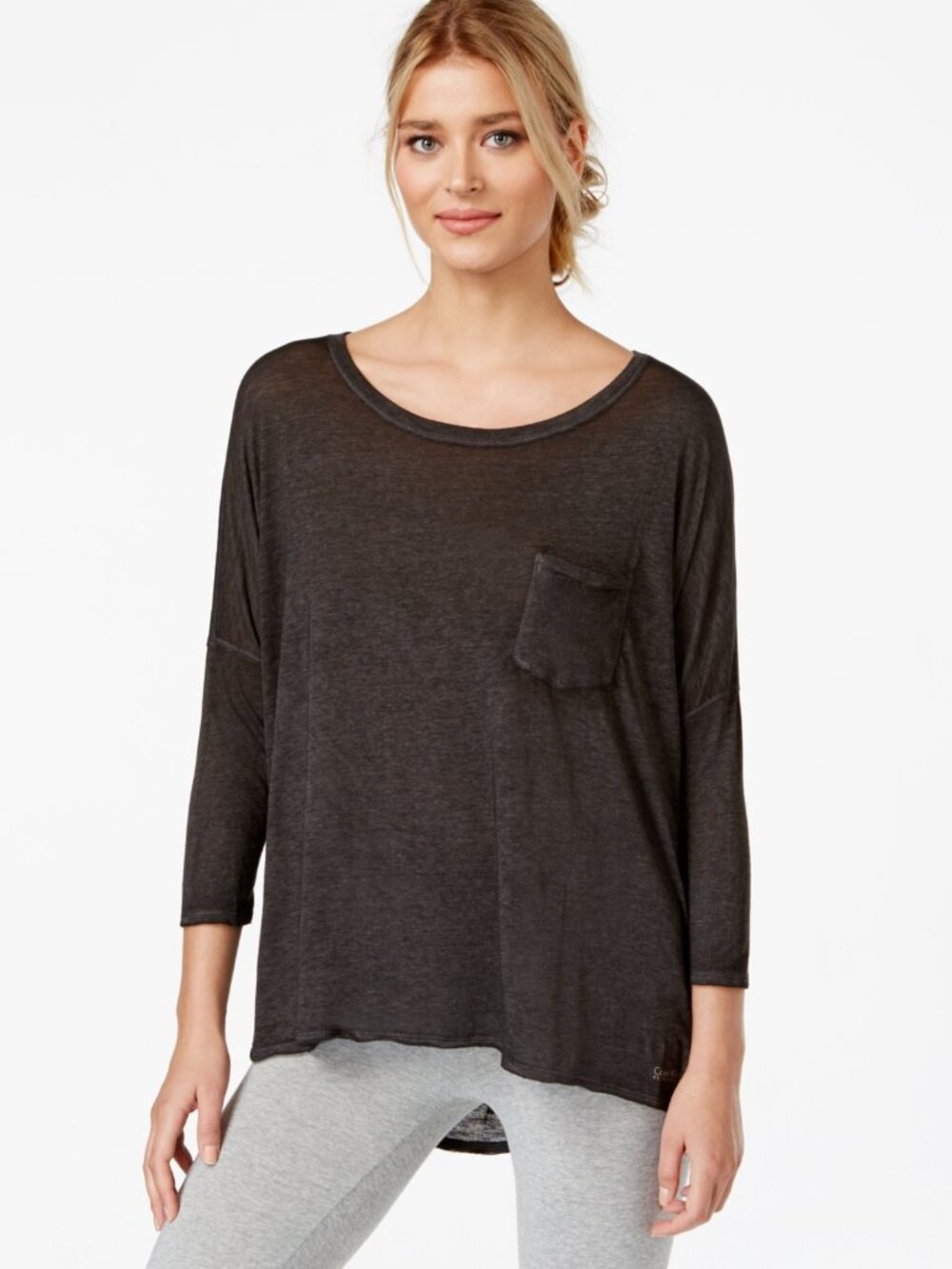 Calvin Klein Womens Three Quarter Sleeve High Low Top